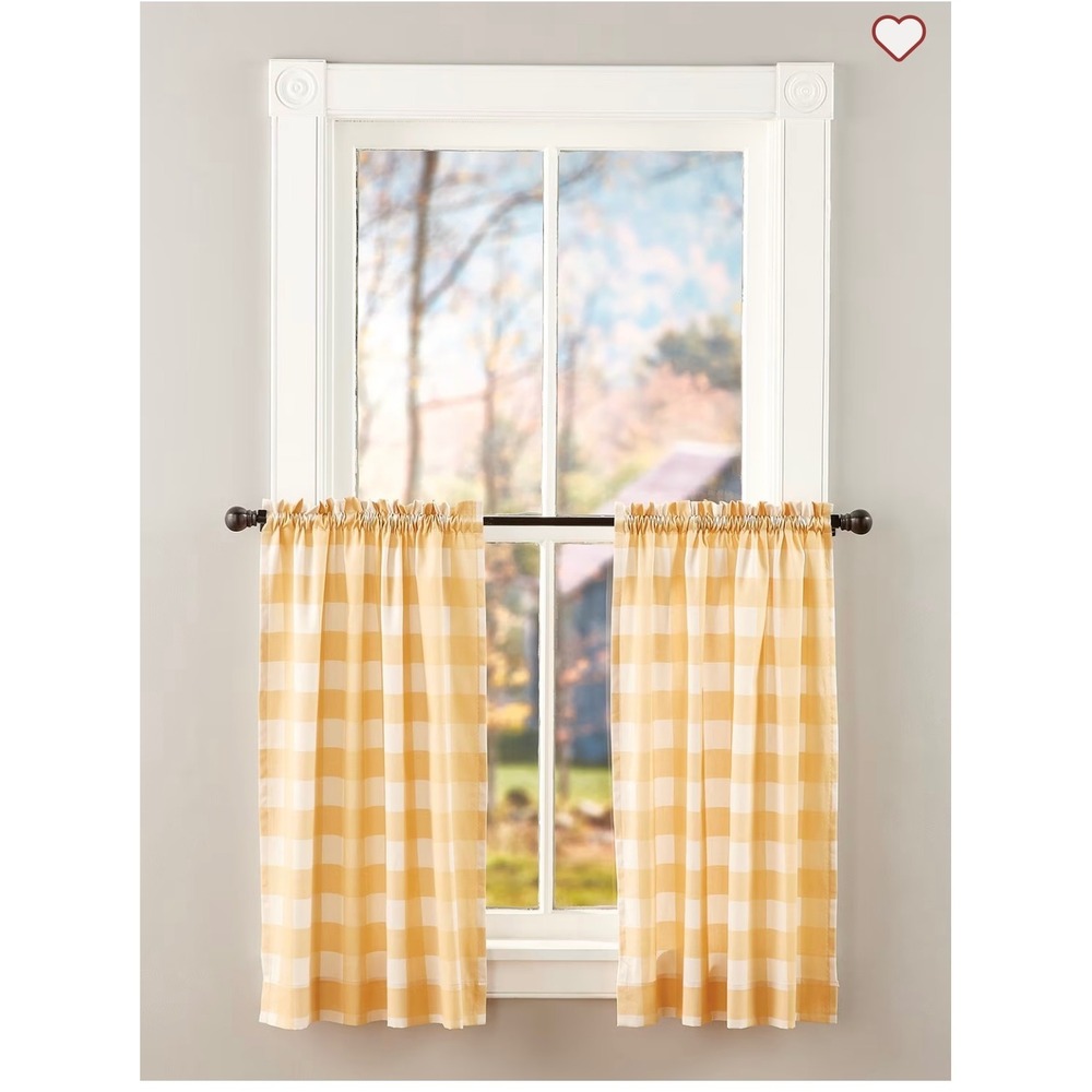 The Vermont Country Store Cafe Tier Curtains Gold & Ecru Check 24 x 29‎
